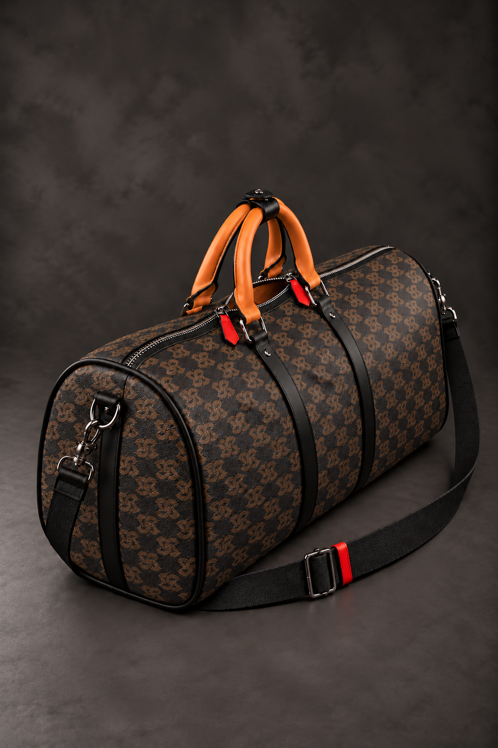 Bismarck Performance Bag, angled view showing the monogram canvas and hardware